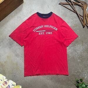 Vintage 90s Tommy Hilfiger Ringer Tee Mens XL Spellout Flag Skater Style Shirt